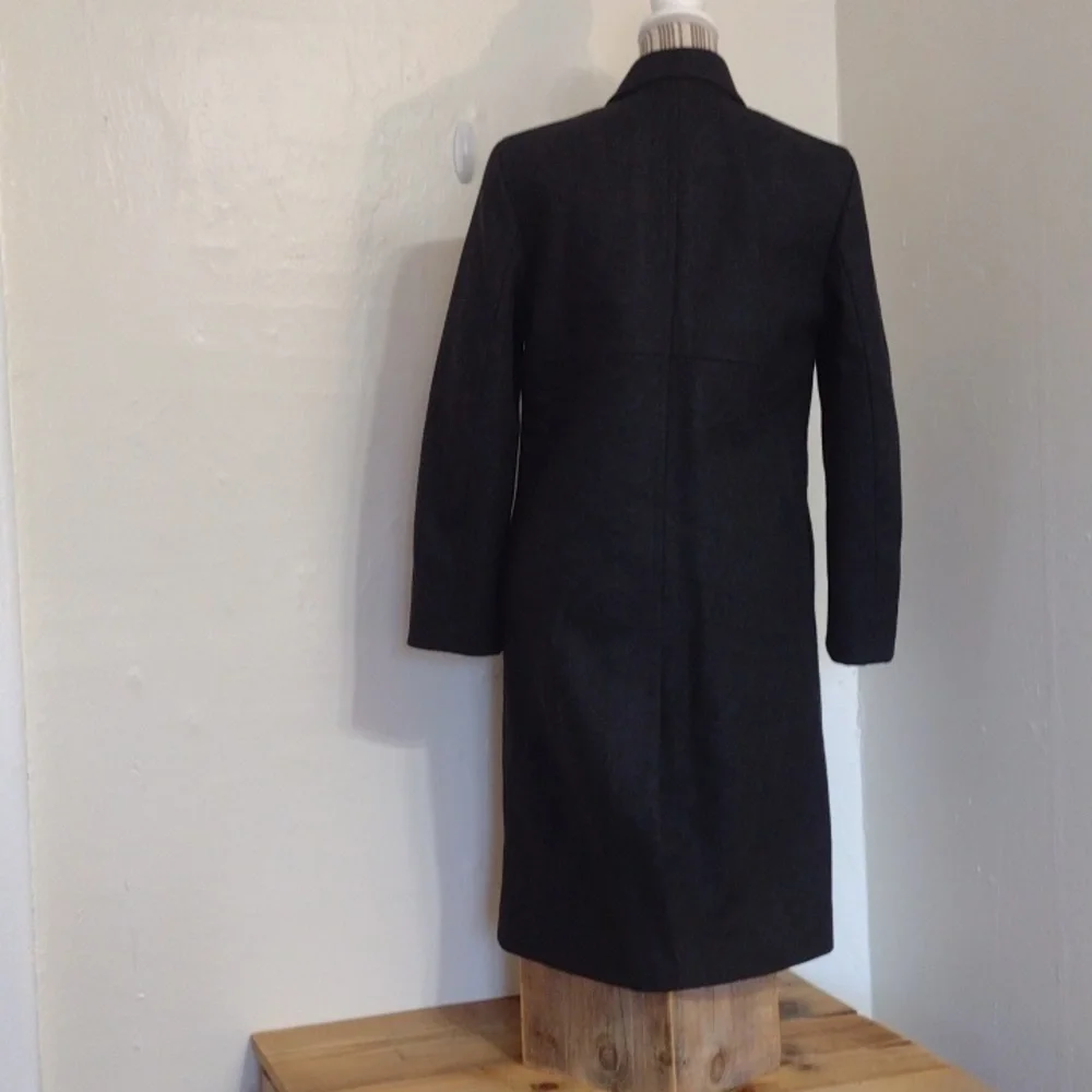 J Crew Black Charcoal Heavy Wool Blend Full Zip Long Winter OverCoat Size S